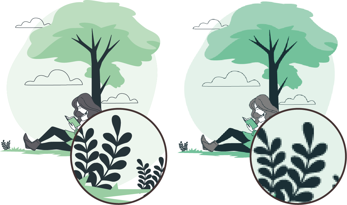 Illustration som visar skillnaden mellan raster och vektorgrafik - Reklamhuset RINK